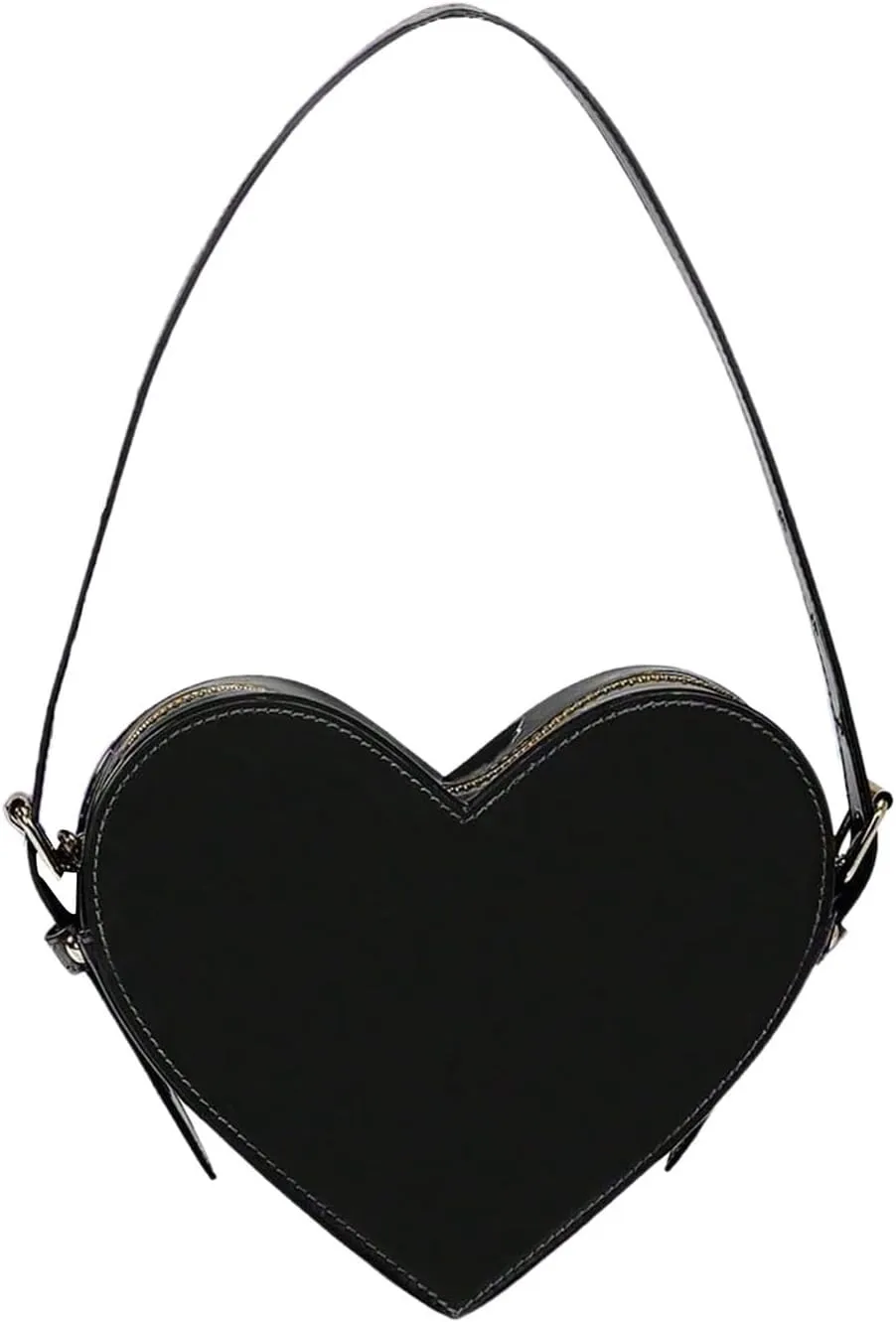 QWINEE Women's Cute Heart Shaped Shoulder Bag Zipper Small Novelty Handbag with Adjustable Strap