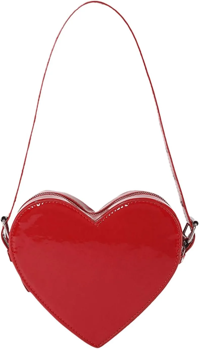 QWINEE Women's Cute Heart Shaped Shoulder Bag Zipper Small Novelty Handbag with Adjustable Strap