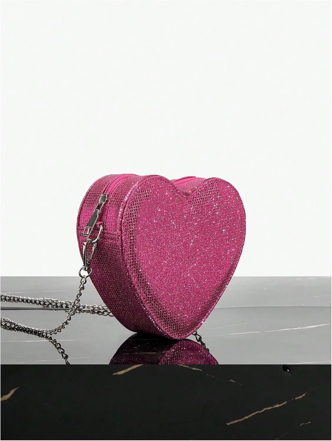 QWINEE Women's Sparkling Heart Shape Purse Novelty Mini Bag Chain Single Strap Evening Crossbody Handbags