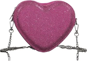 QWINEE Women's Sparkling Heart Shape Purse Novelty Mini Bag Chain Single Strap Evening Crossbody Handbags