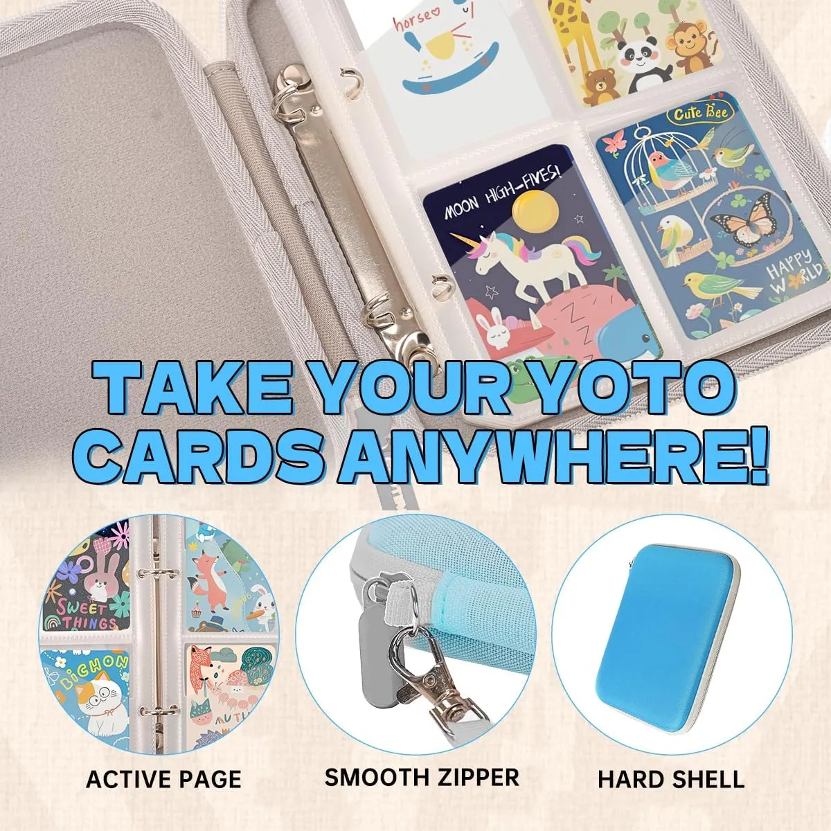 QYILUARE Card Holder for Yoto Card,Hard Portable Case for Yoto with Zipper & 80 Pockets Player & Mini Audiobook with Sleeves for Travel