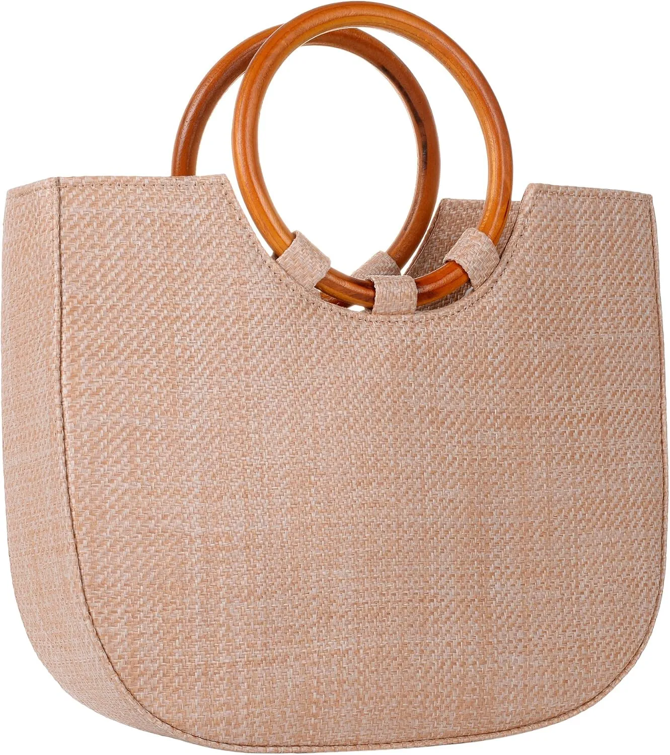 QZUnique Hand-woven Straw Bag Women Summer Beach Handbag Purse Retro Rattan Tote Clutch Travel Bag with Wood Round Top Handle