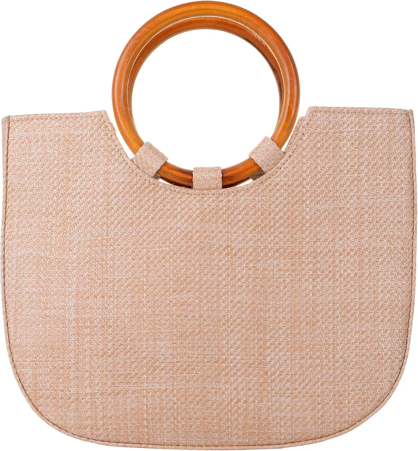 QZUnique Hand-woven Straw Bag Women Summer Beach Handbag Purse Retro Rattan Tote Clutch Travel Bag with Wood Round Top Handle