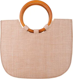 QZUnique Hand-woven Straw Bag Women Summer Beach Handbag Purse Retro Rattan Tote Clutch Travel Bag with Wood Round Top Handle