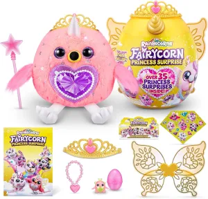 Rainbocorns Fairycorn Princess Surprise (Flamingo) by ZURU 11" Collectible Plush Stuffed Animal, Surprise Egg, Wearable Fairy Wings, Magical Fairy Princess, Ages 3  for Girls, Children