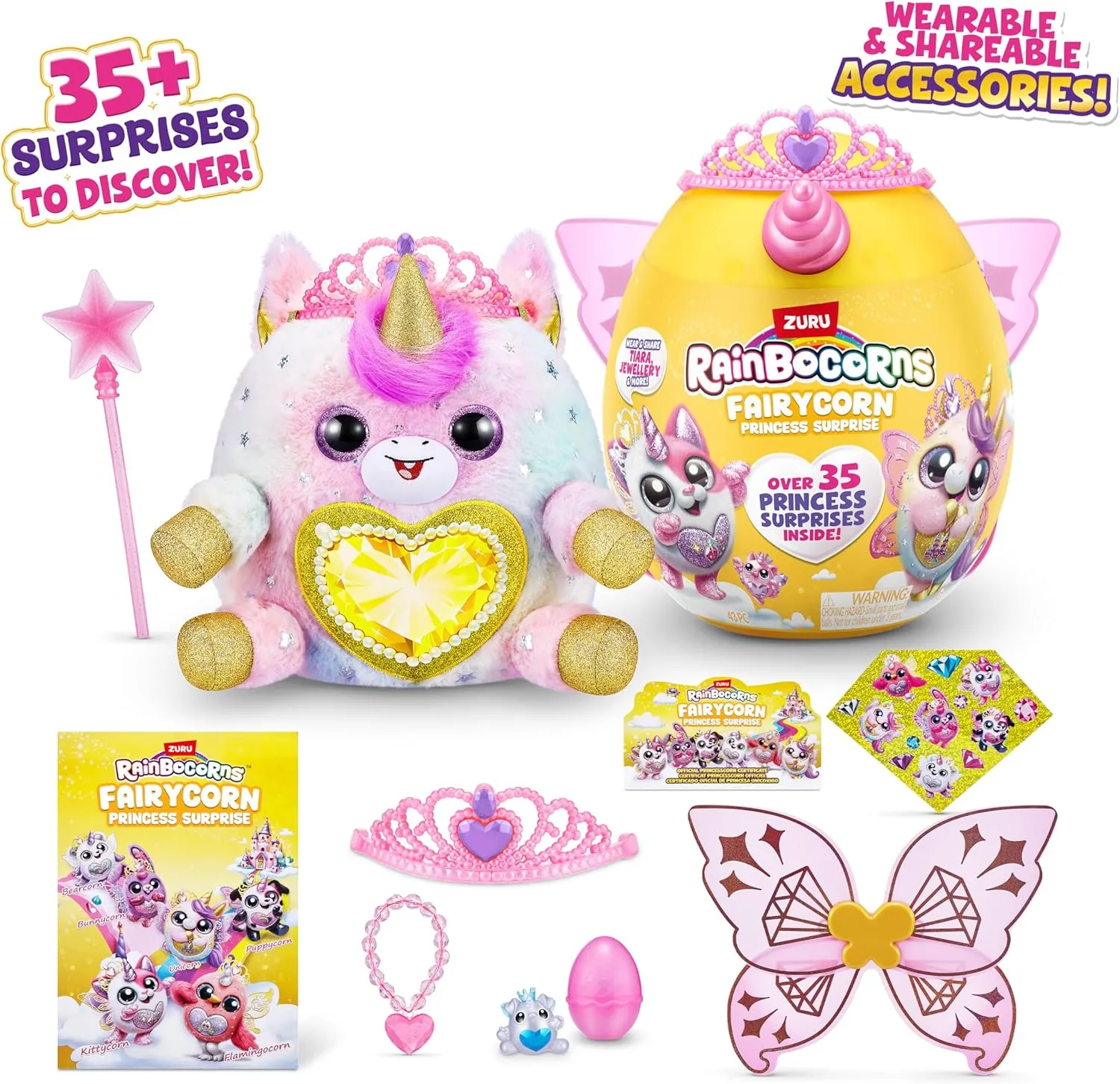 Rainbocorns Fairycorn Princess Surprise (Unicorn) by ZURU 11" Collectible Plush Stuffed Animal, Surprise Egg, Wearable Fairy Wings, Magical Fairy Princess, Ages 3  for Girls, Children