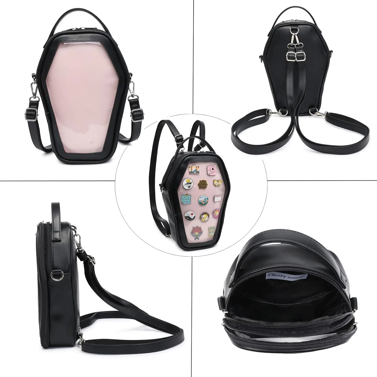 RAINBOW SMILE Ita Bag Backpack Gothic Coffin Shape Fashion Purses and Handbags Halloween JK Bags for Anime Pins Display