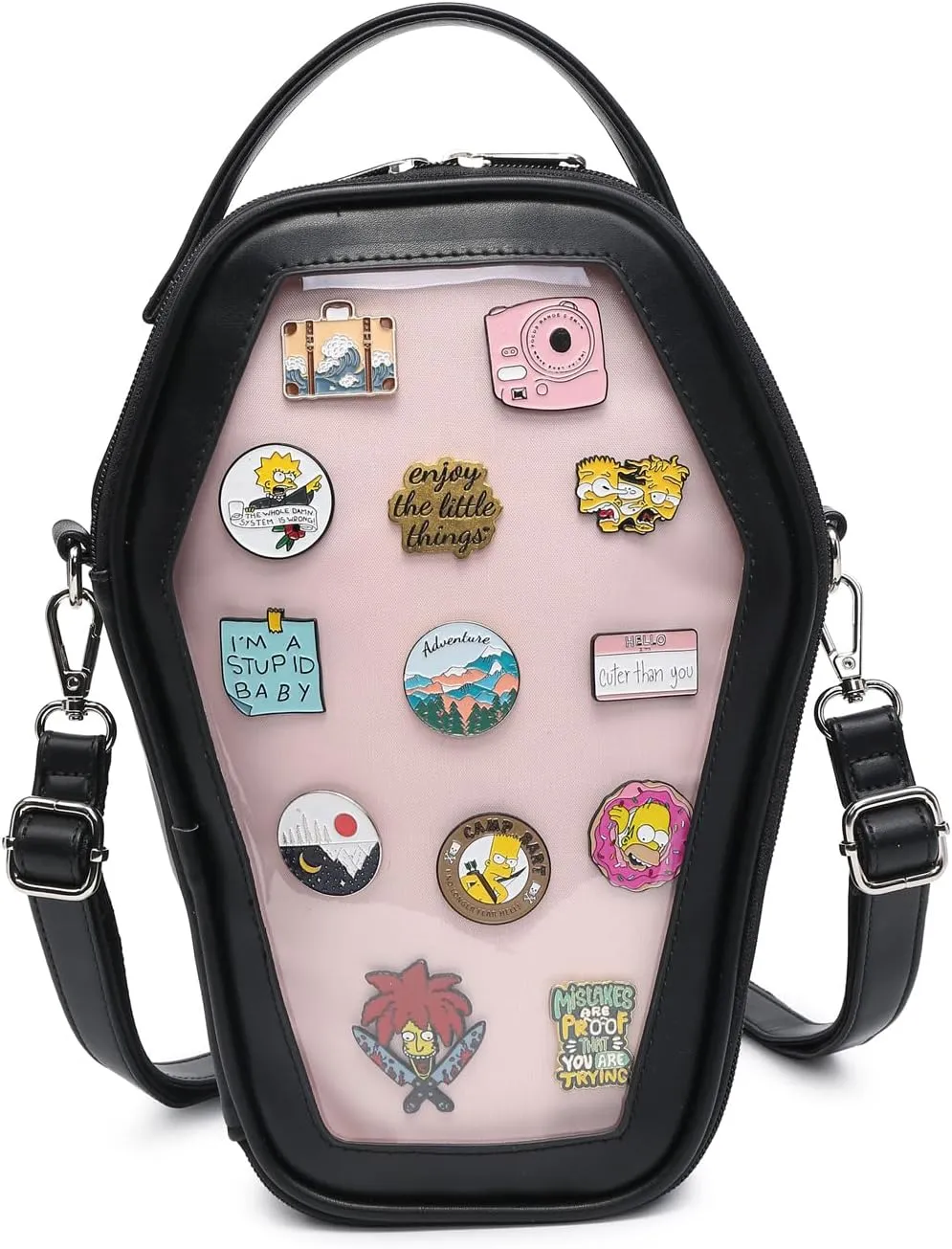 RAINBOW SMILE Ita Bag Backpack Gothic Coffin Shape Fashion Purses and Handbags Halloween JK Bags for Anime Pins Display