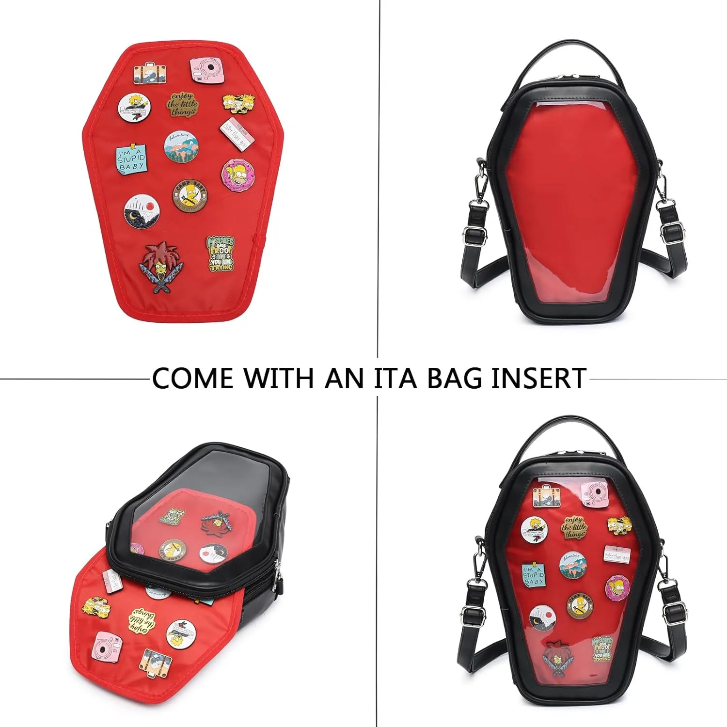 RAINBOW SMILE Ita Bag Backpack Gothic Coffin Shape Fashion Purses and Handbags Halloween JK Bags for Anime Pins Display