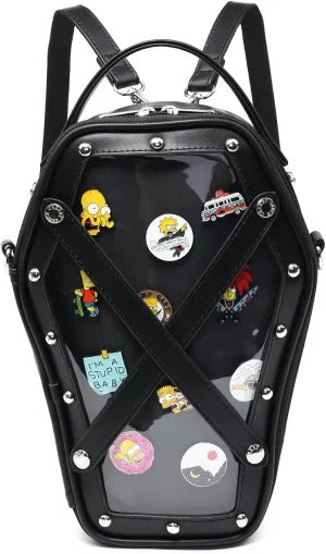 RAINBOW SMILE Ita Bag Backpack Gothic Coffin Shape Fashion Purses and Handbags Halloween JK Bags for Anime Pins Display