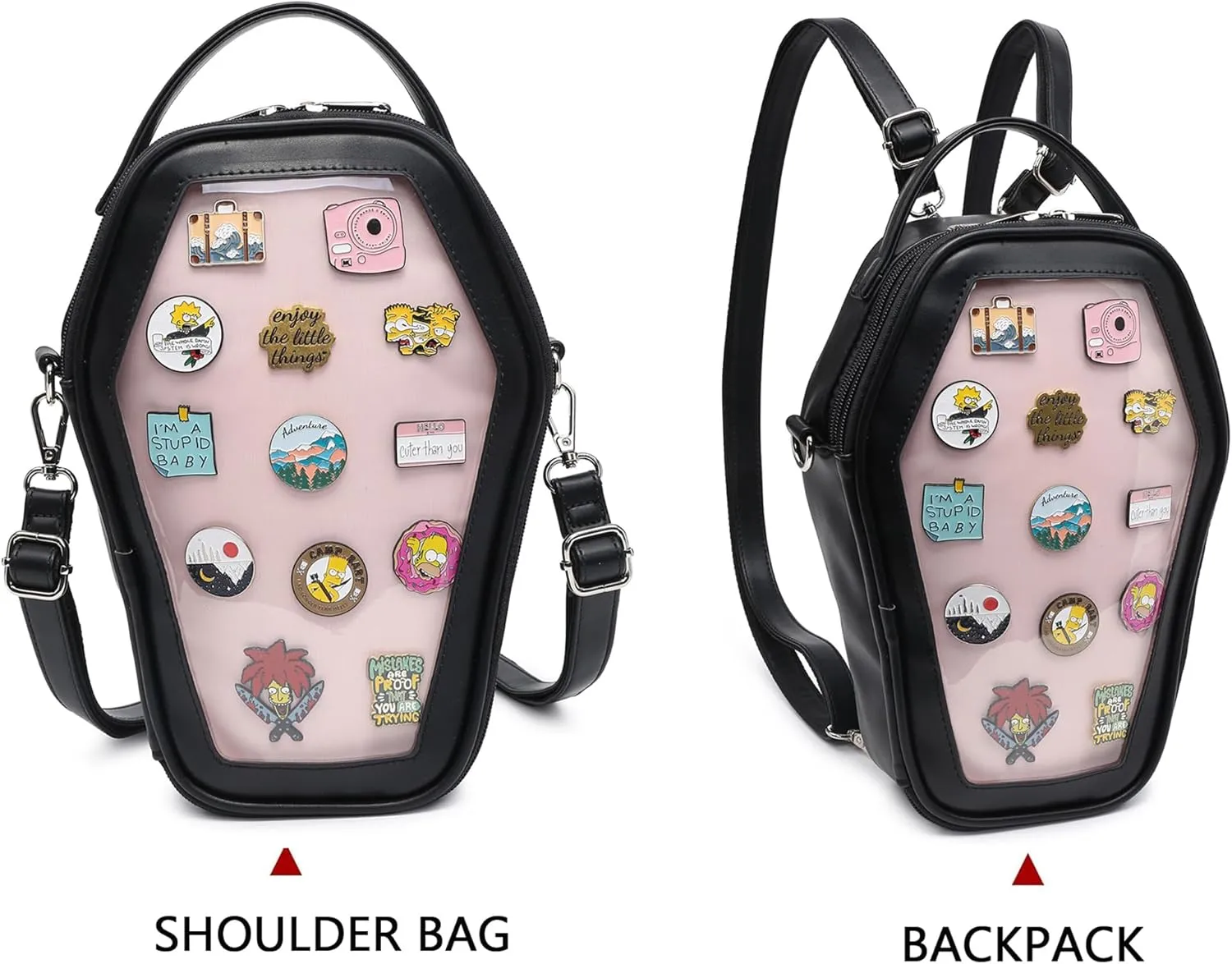 RAINBOW SMILE Ita Bag Backpack Gothic Coffin Shape Fashion Purses and Handbags Halloween JK Bags for Anime Pins Display