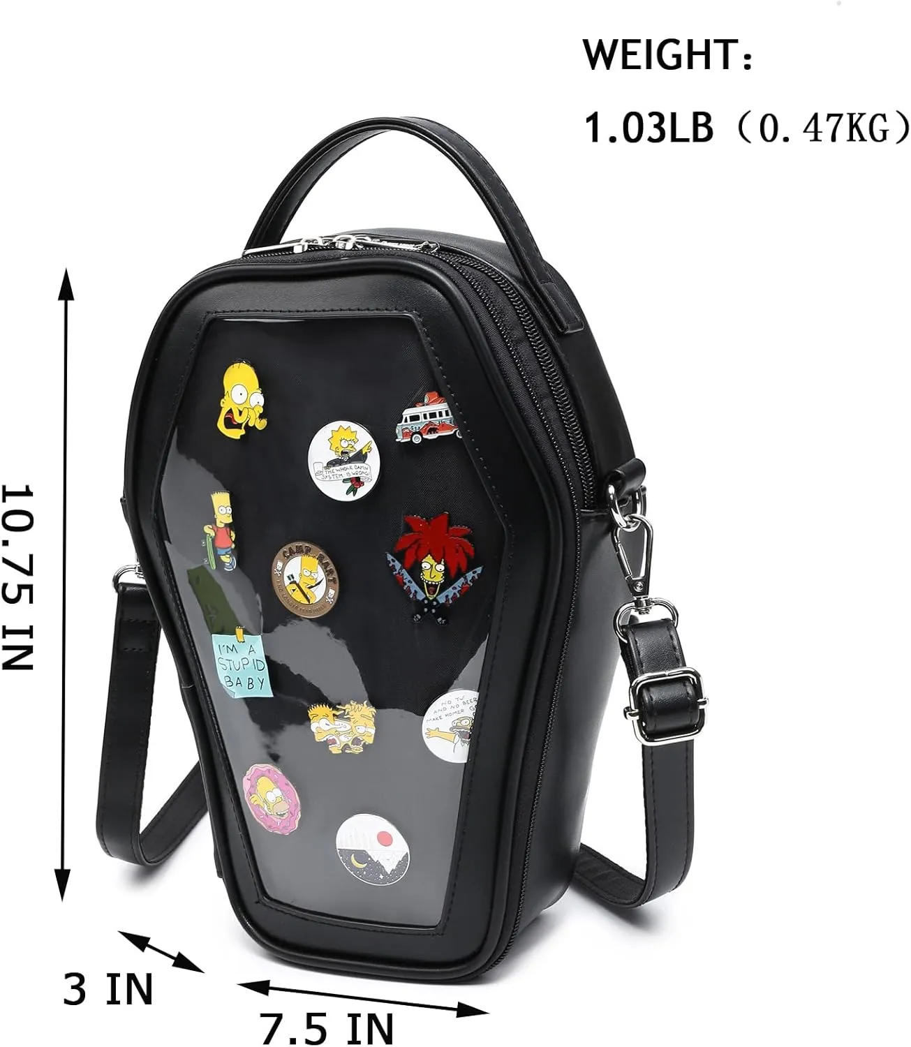 RAINBOW SMILE Ita Bag Backpack Gothic Coffin Shape Fashion Purses and Handbags Halloween JK Bags for Anime Pins Display