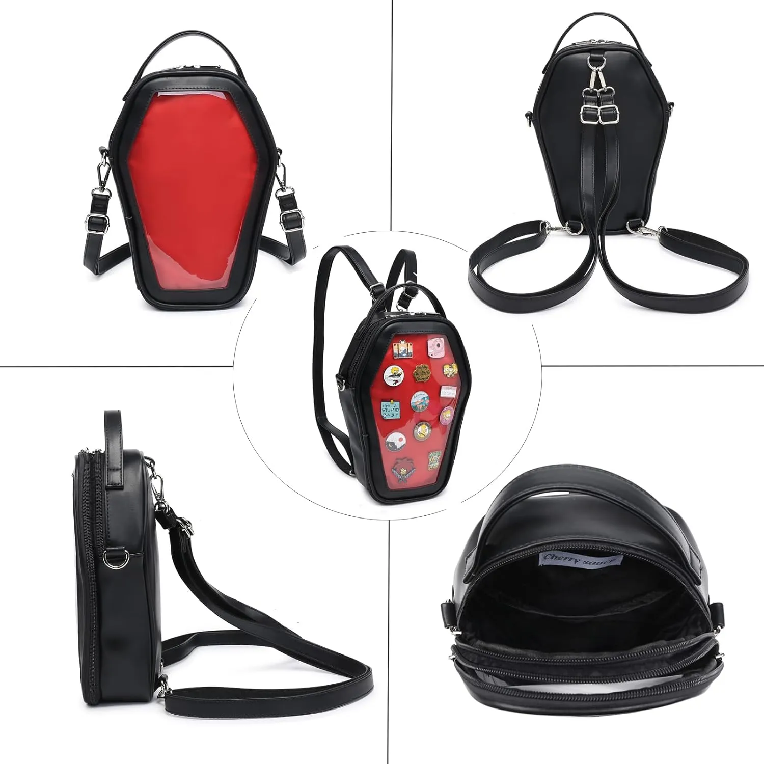 RAINBOW SMILE Ita Bag Backpack Gothic Coffin Shape Fashion Purses and Handbags Halloween JK Bags for Anime Pins Display