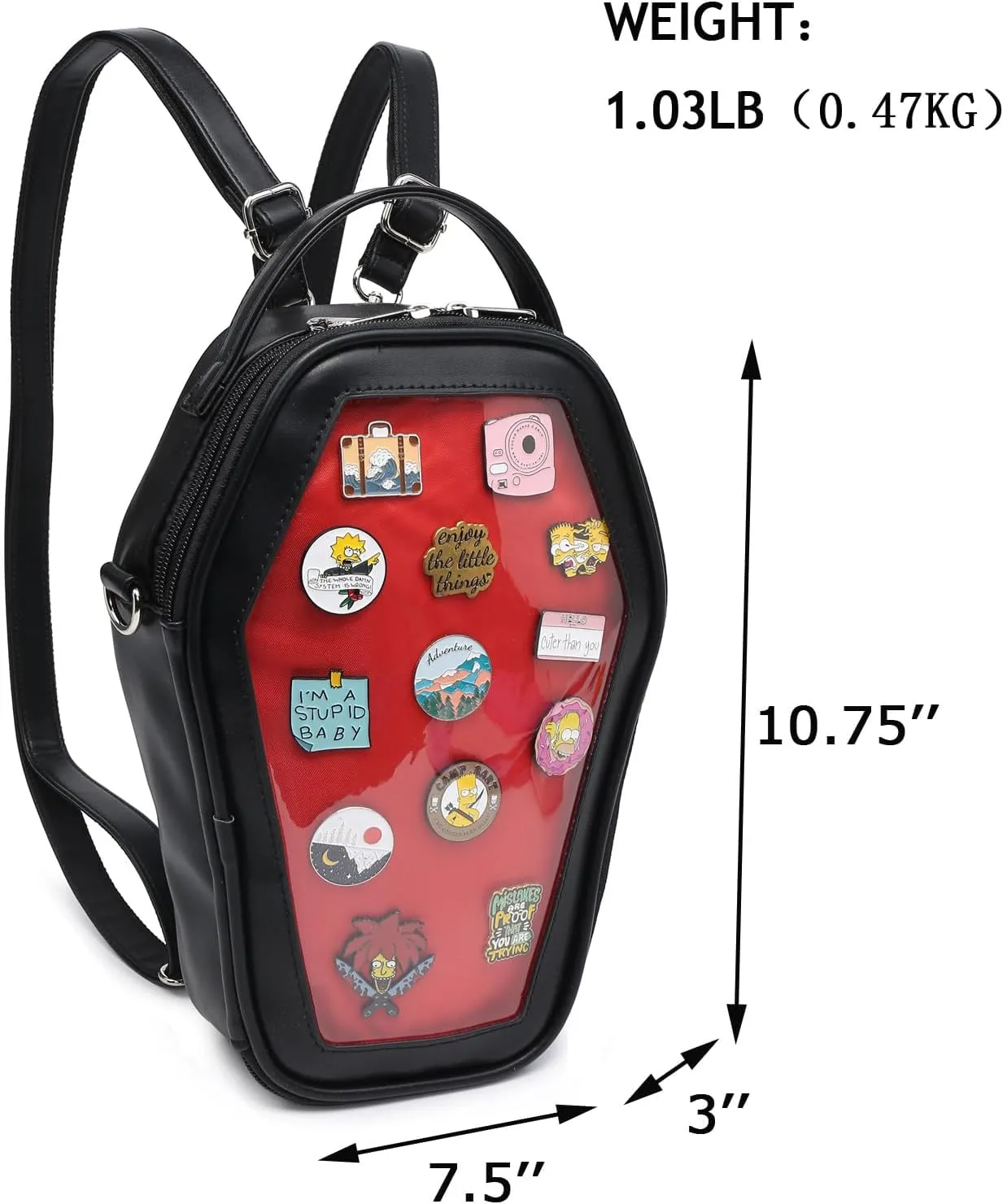 RAINBOW SMILE Ita Bag Backpack Gothic Coffin Shape Fashion Purses and Handbags Halloween JK Bags for Anime Pins Display