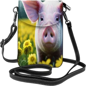 Rape flower pig Print crossbody cell phone purse for women,trendy mini handbag with credit card slots