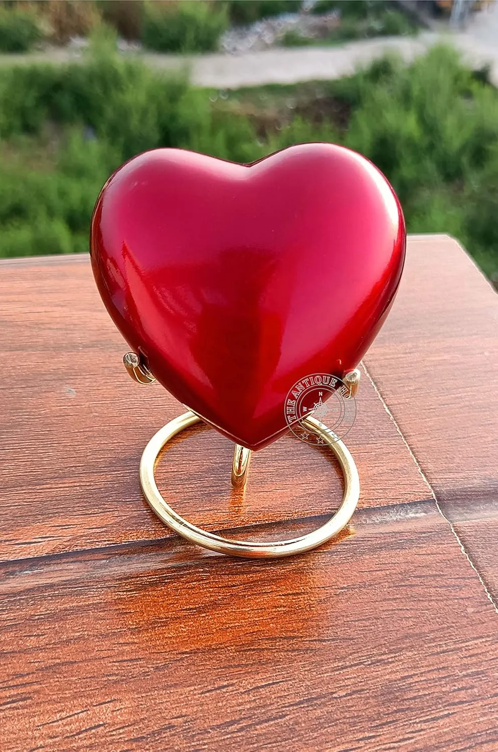 Red Heart Premium Cremation Urn for Ashes Keepsake with Brass Stand Best Gift for Your Love