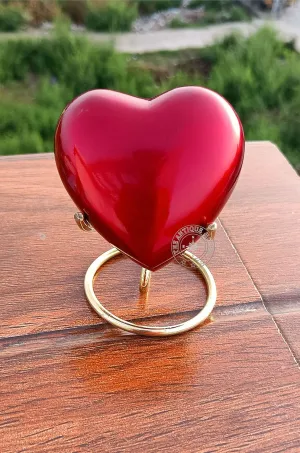 Red Heart Premium Cremation Urn for Ashes Keepsake with Brass Stand Best Gift for Your Love