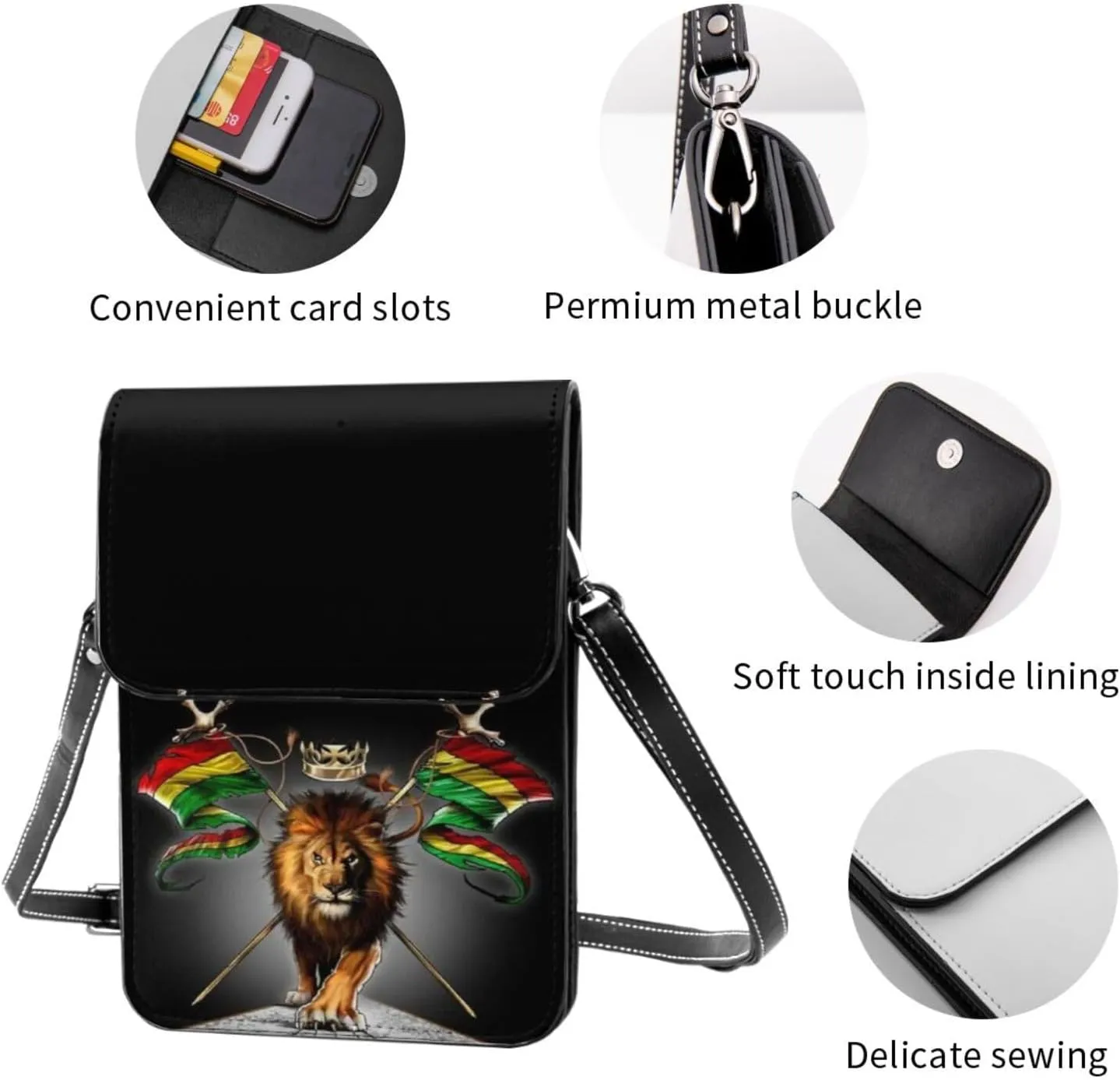 Reggae Rastafarian Lion Of Judah Woman Crossbody Bags Leather Shoulder Handbags Cell Phone Purse