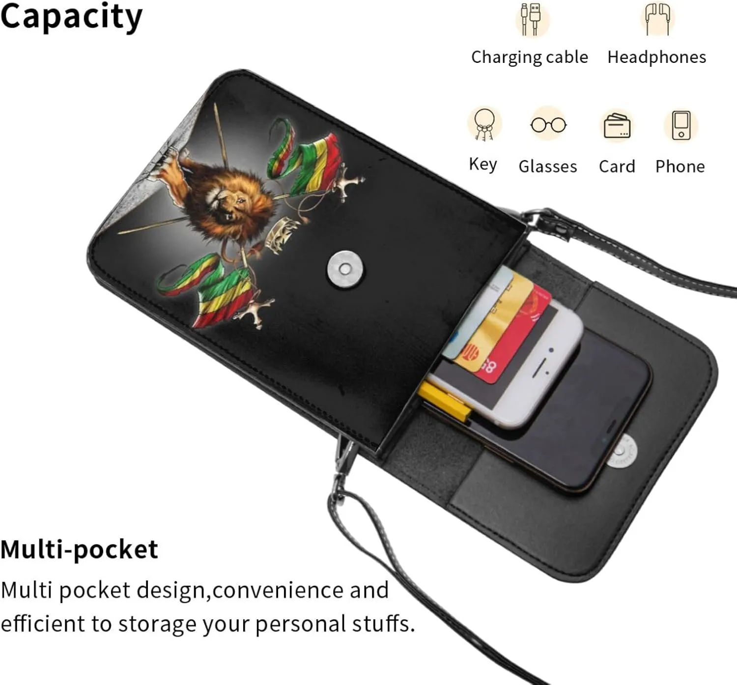 Reggae Rastafarian Lion Of Judah Woman Crossbody Bags Leather Shoulder Handbags Cell Phone Purse