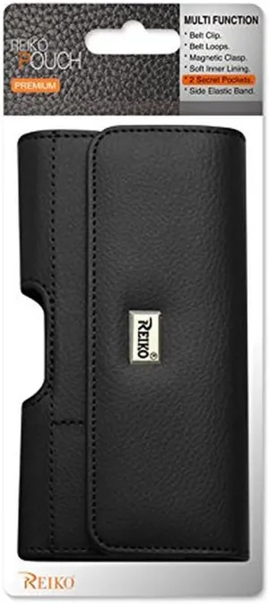 Reiko Horizontal Leather Pouch with Card Holder (6.62X3.46X0.68 inches) - Retail Packaging - Black