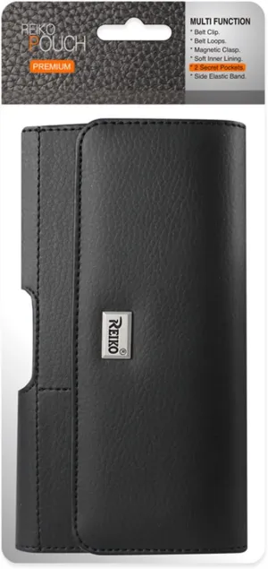Reiko Wireless Leather Horizontal Phone Pouch with Card Holder 7.0X3.86X0.71 Belt Clip for Galaxy Mega 3 Devices - Black,HP500B-703907BK