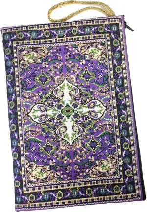 Religious Gifts Large Tapestry Pouch, Soft Case Purse Bag, Woven Rug Carpet Style Design, 11 1/4 Inch, for Book, iPad, Purple, Gold