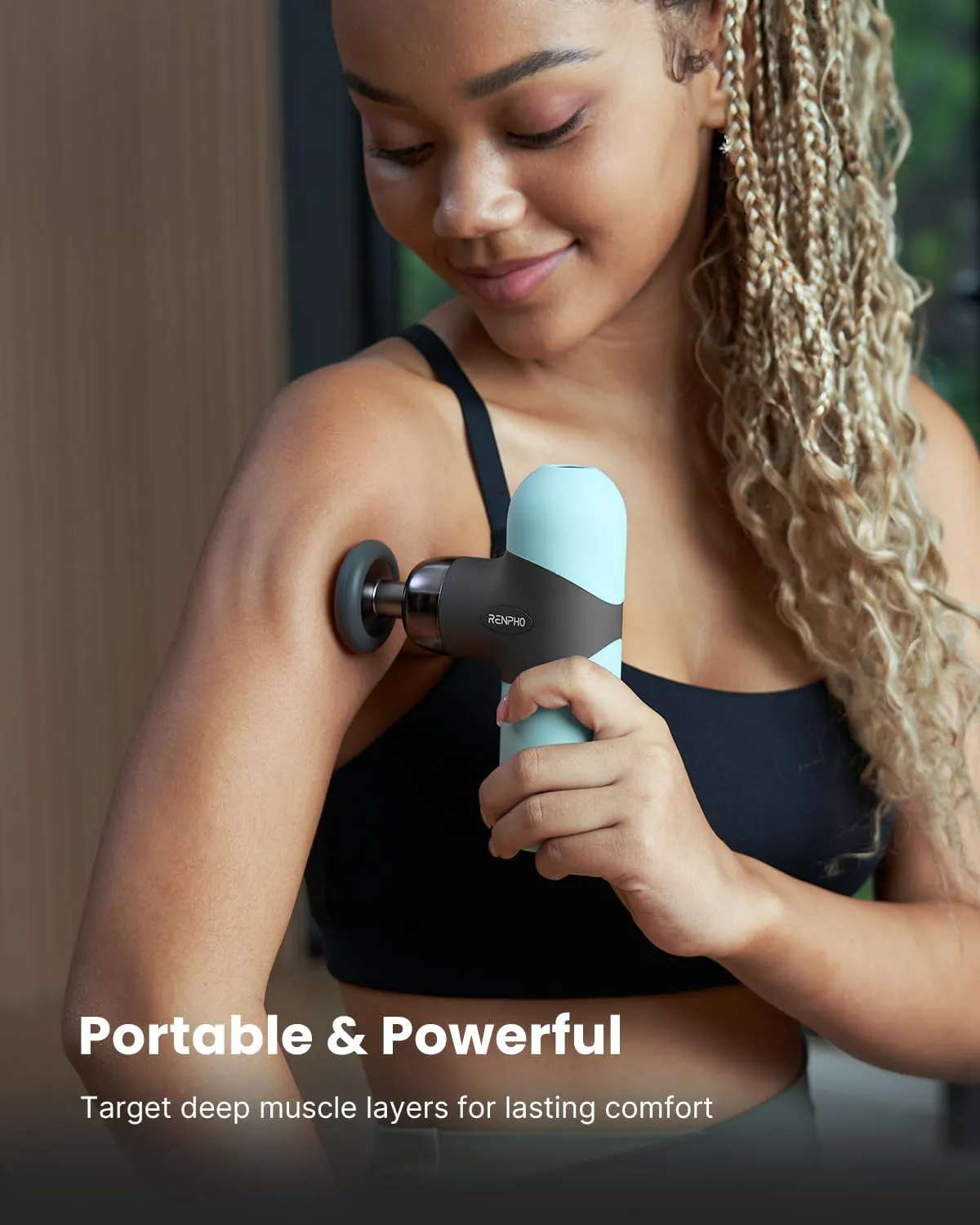 RENPHO Mini Thermal Massage Gun with Heat, FSA HSA Eligible Portable Deep Tissue Percussion Massager, Color Silicone Sleeves Travel Size with Carry Case, Mint