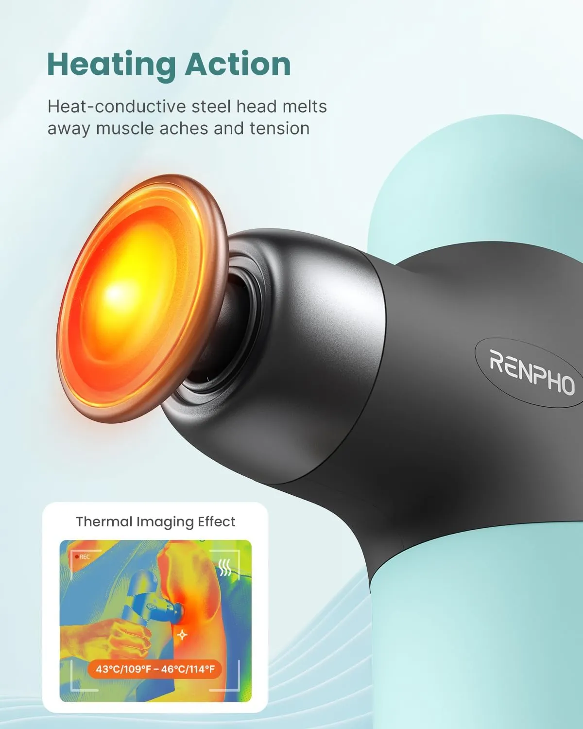 RENPHO Mini Thermal Massage Gun with Heat, FSA HSA Eligible Portable Deep Tissue Percussion Massager, Color Silicone Sleeves Travel Size with Carry Case, Mint