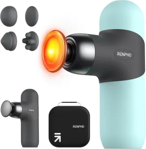 RENPHO Mini Thermal Massage Gun with Heat, FSA HSA Eligible Portable Deep Tissue Percussion Massager, Color Silicone Sleeves Travel Size with Carry Case, Mint