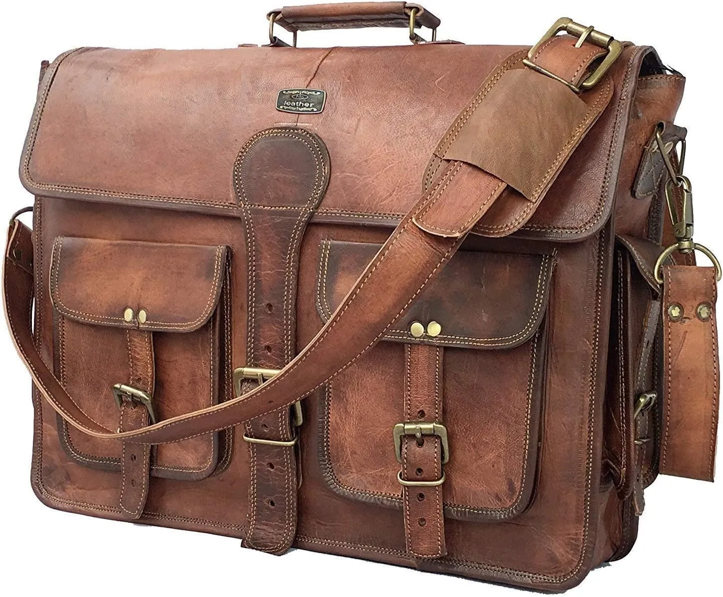 Retro Brown 20 Inch Buffalo Hunter Leather Laptop Messenger Bag Office Briefcase Crossbody (messenger)