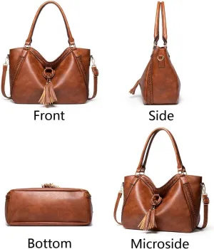 Retro Hobo Purses and Tote for Women PU Leather Top Handle Handbag Shoulder Bag with Tassel Pendant