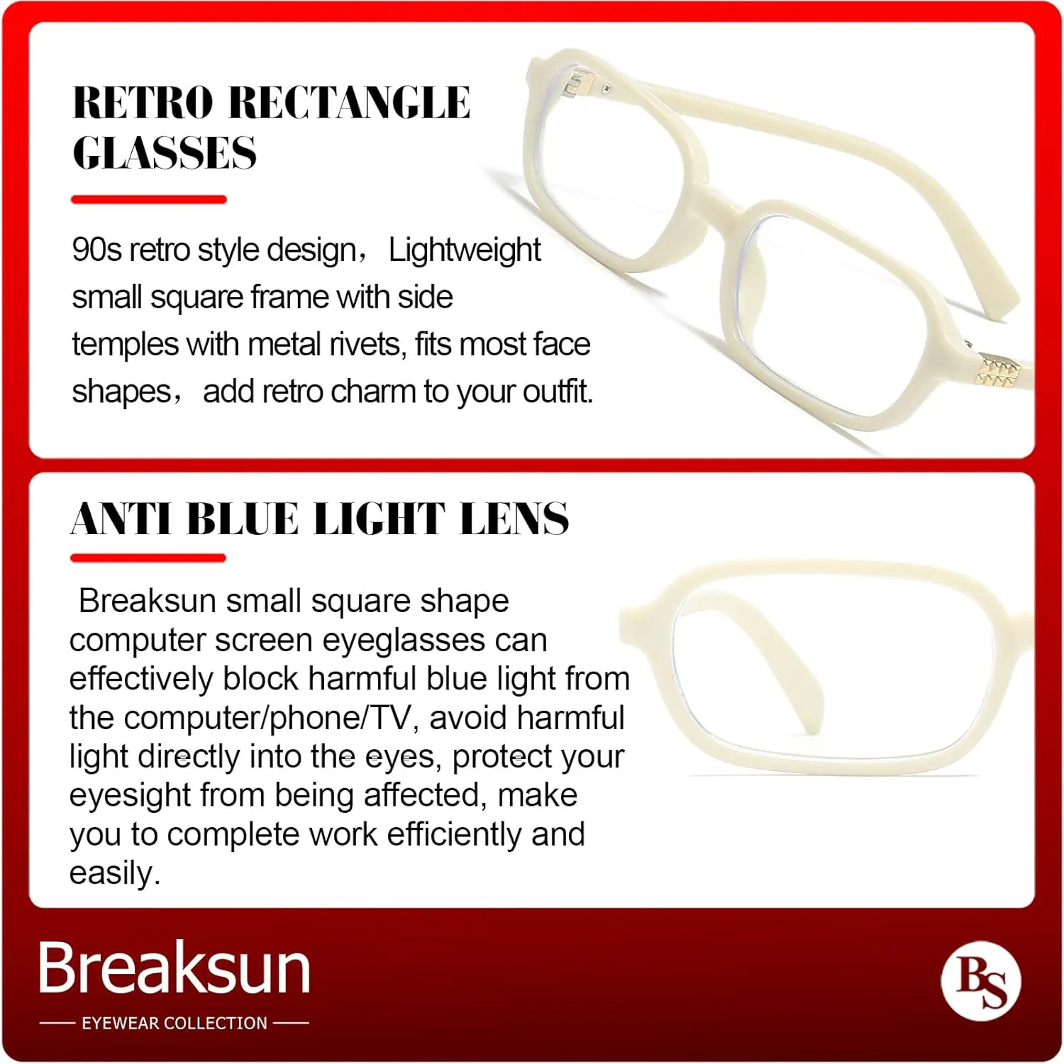 Retro Rectangle Glasses for Women Men Small Square Blue Light Blocking Glasses Vintage Eyeglasses