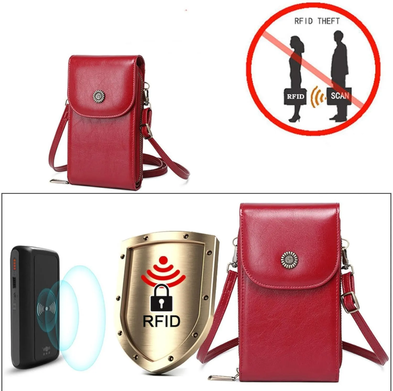 RFID anti magnetic women's phone bag PU leather phone bag versatile single shoulder crossbody bag