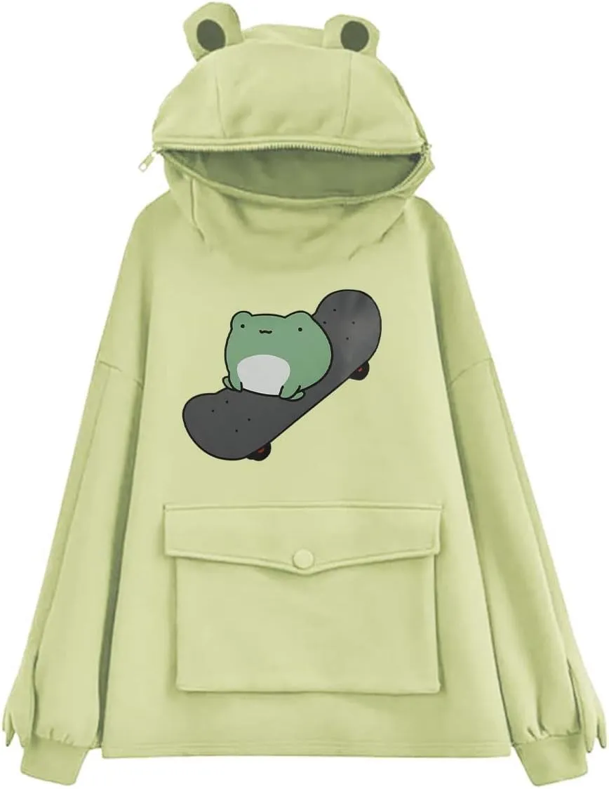 RGOSME Frog Hoodie Teen Girls Cute Oversized Graphic Hoodies Women Sweatshirt Cosplay Costume Pullover Tops