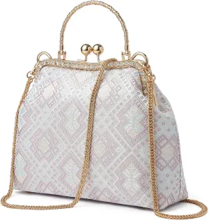 Rhinestone Clutch Purses for Women with Chain Strap, Cotton Evening Bags Kiss Lock Top Handle Purses Crossbody Bags Shoulder Handbags for Women - Silver Purple Butterfly Blossom