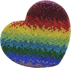 Rhinestone Women Rainbow Ombre Heart Shaped Handbag Advanced Love Box Clutch Crossbody Bag for Party Wedding