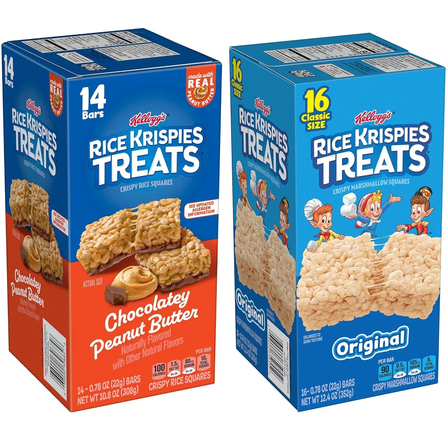 Rice Krispies Treats Crispy Rice Squares, Snack Bars, Variety Pack (2 Boxes, 30 Count)