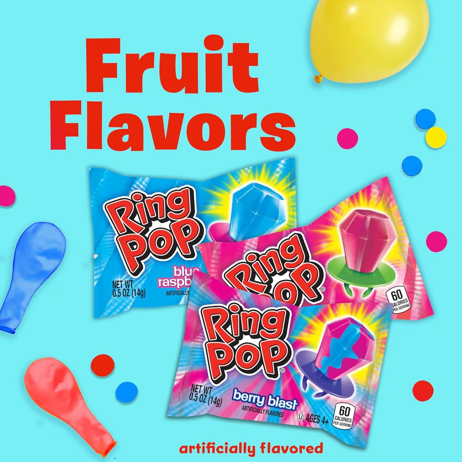 Ring Pop Candy Lollipops - Individually Wrapped Bulk Lollipop Variety Party Pack – 20 Count Suckers w/ Assorted Flavors - Fun Candy for Kids - Hard Candy for Party Favors, Birthdays & Goodie Bags