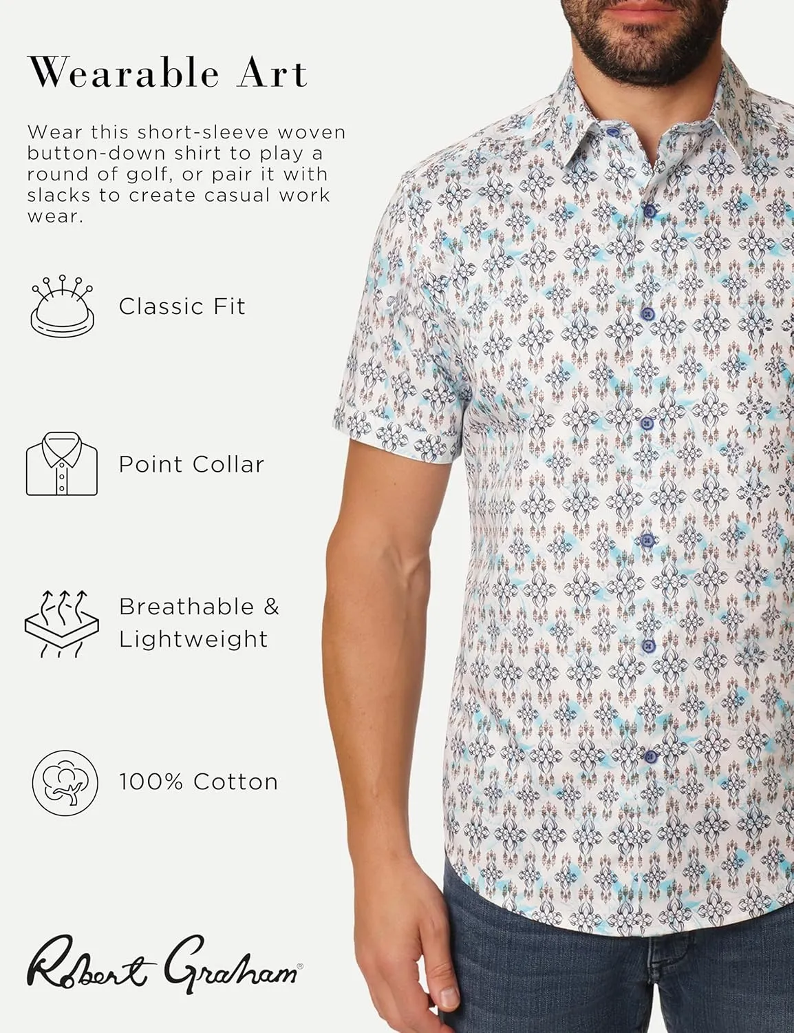 Robert Graham Men's Carver Short Sleeve Woven Button Down Shirt