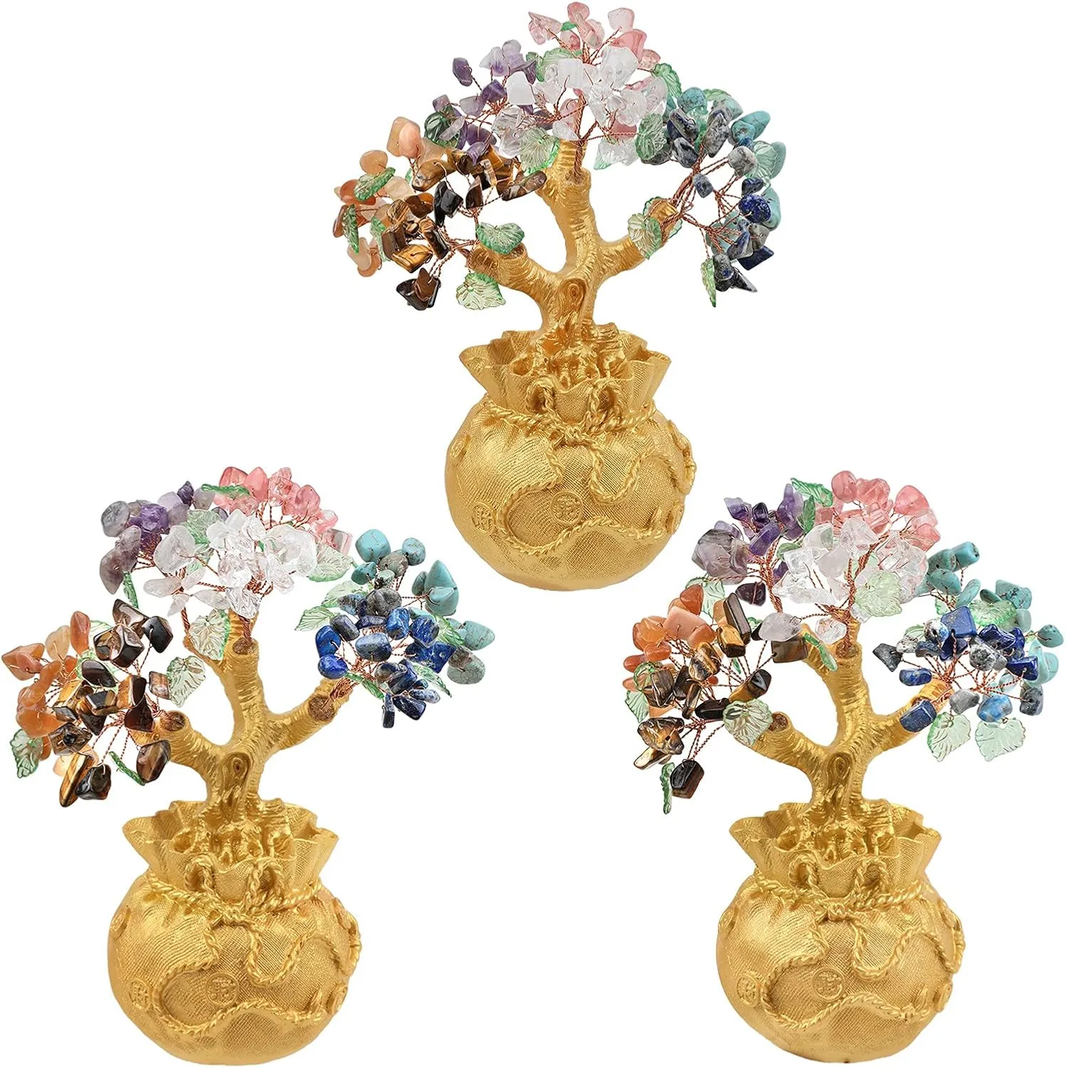 rockcloud Crystal Money Tree with Golden Money Bag, Feng Shui Cabinet Decoration for Wealth and Luck Bonsai Home Office Ornament, 7 Chakras Stones
