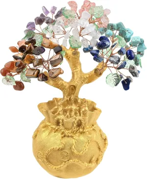 rockcloud Crystal Money Tree with Golden Money Bag, Feng Shui Cabinet Decoration for Wealth and Luck Bonsai Home Office Ornament, 7 Chakras Stones