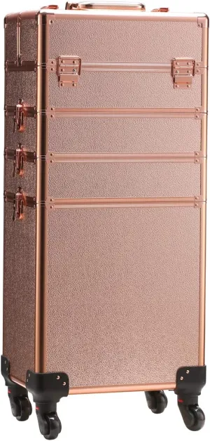 Rolling Train Case 5-in-1 Portable Makeup Train Case Professional Cosmetic Organizer Makeup Traveling case Trolley Cart Trunk (Rose Gold)