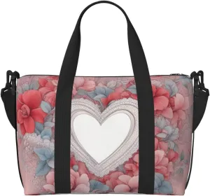 Romantic Heart Print Tote Crossbody Travel Bag with Zip Casual Handbag for Weekend Trips and Gym Shopping, Black, One Size, Travel Tote