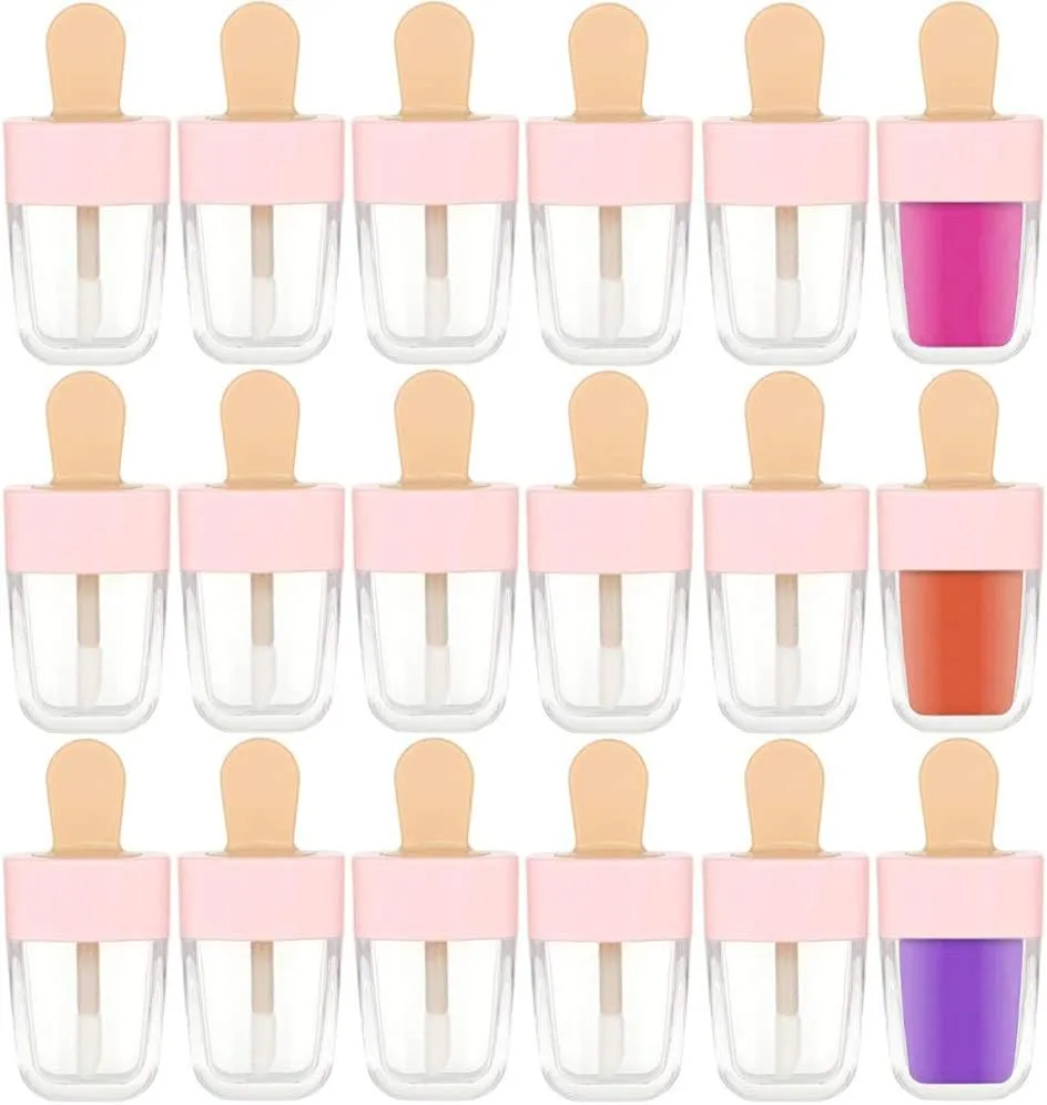 RONRONS 30 Pack 8ml (0.27oz) Cute Ice Cream Shaped Lip Gloss Tubes with Applicator Wands, Refillable Empty Lip Gloss Containers for DIY Lip Gloss, Bulk Wholesale for Small Business