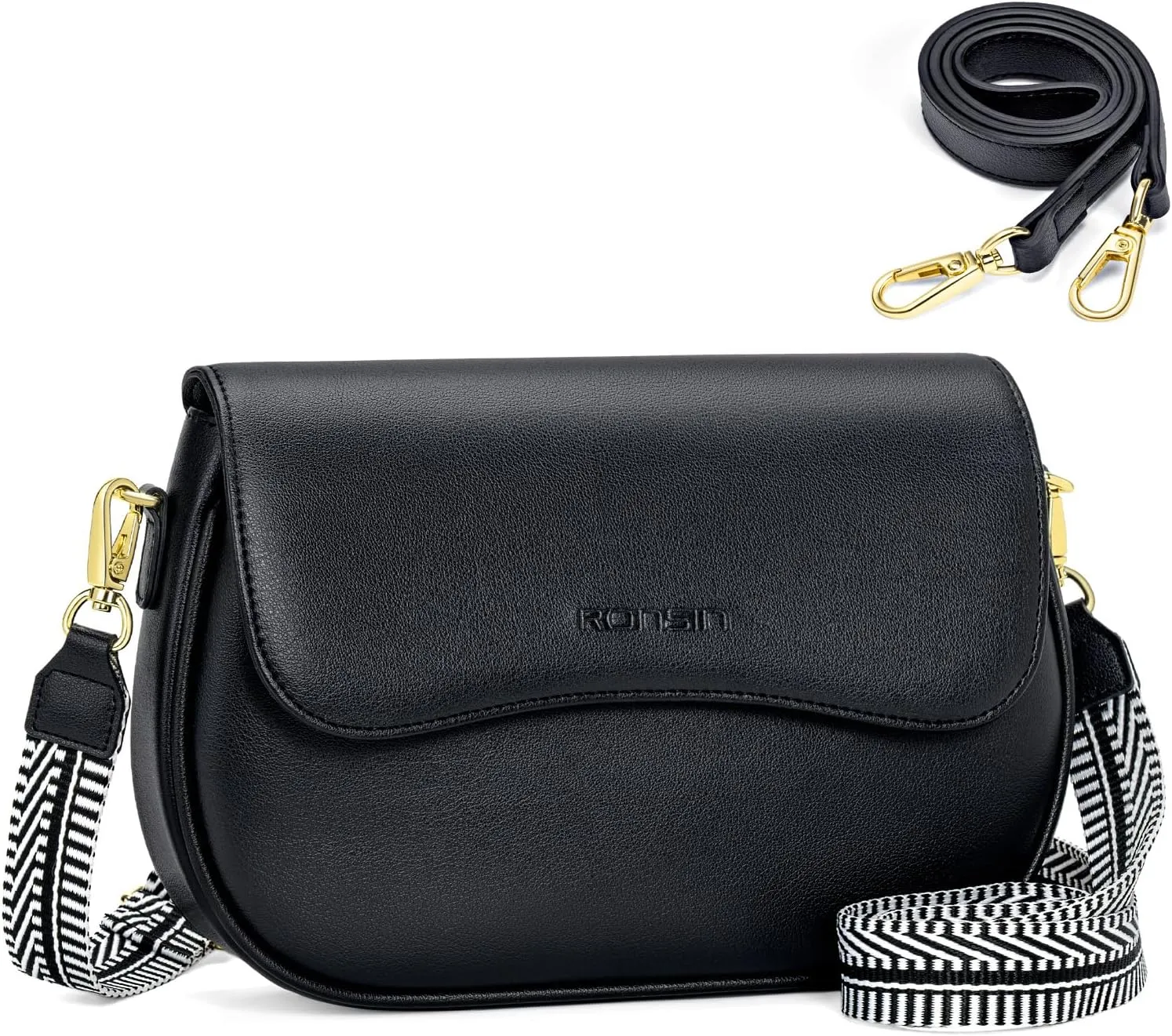 RONSIN Flap Saddle Bag for Women Crossbody Wallet Purse with RFID Card Saddle Purse Adjustable Strap Crossbody Bags