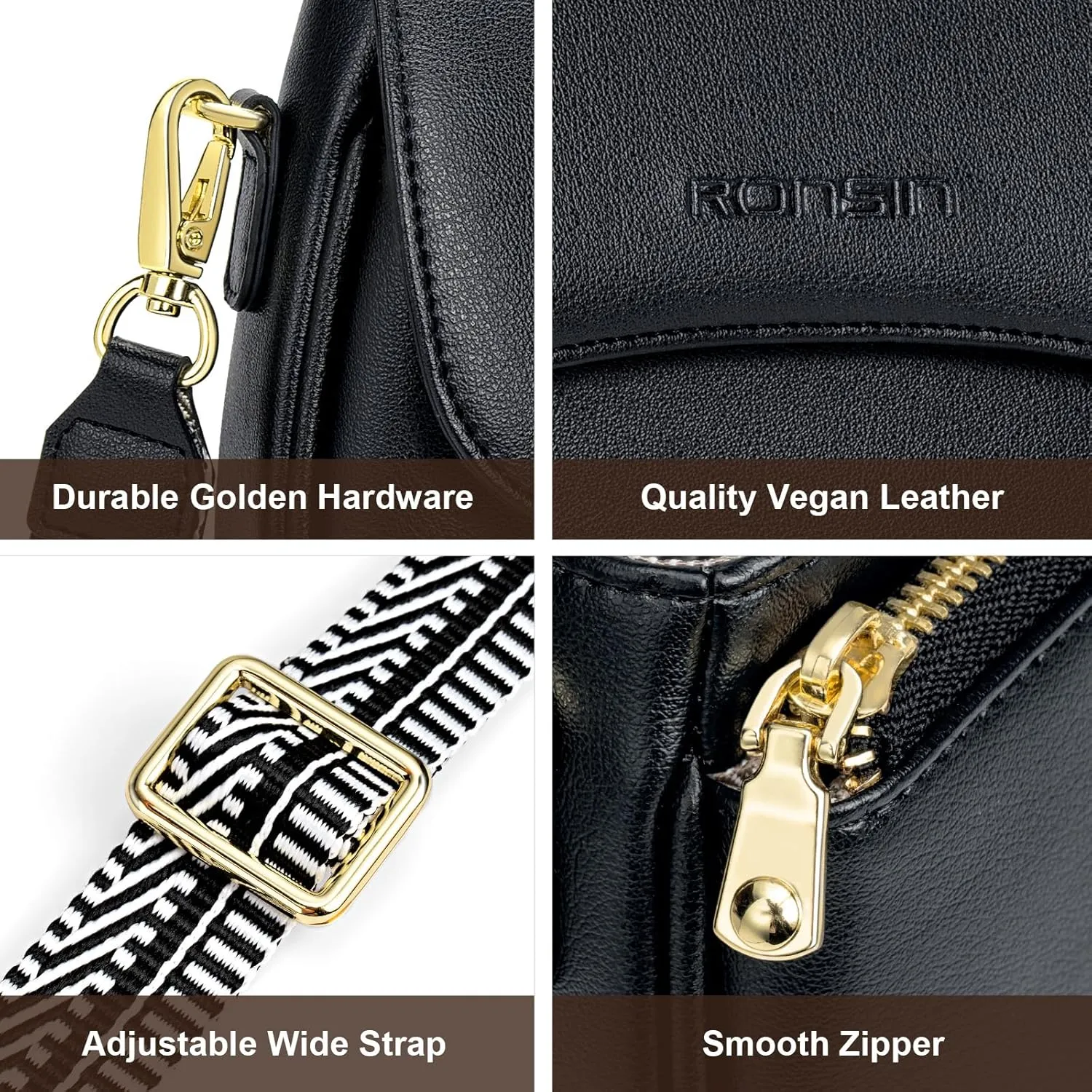 RONSIN Flap Saddle Bag for Women Crossbody Wallet Purse with RFID Card Saddle Purse Adjustable Strap Crossbody Bags