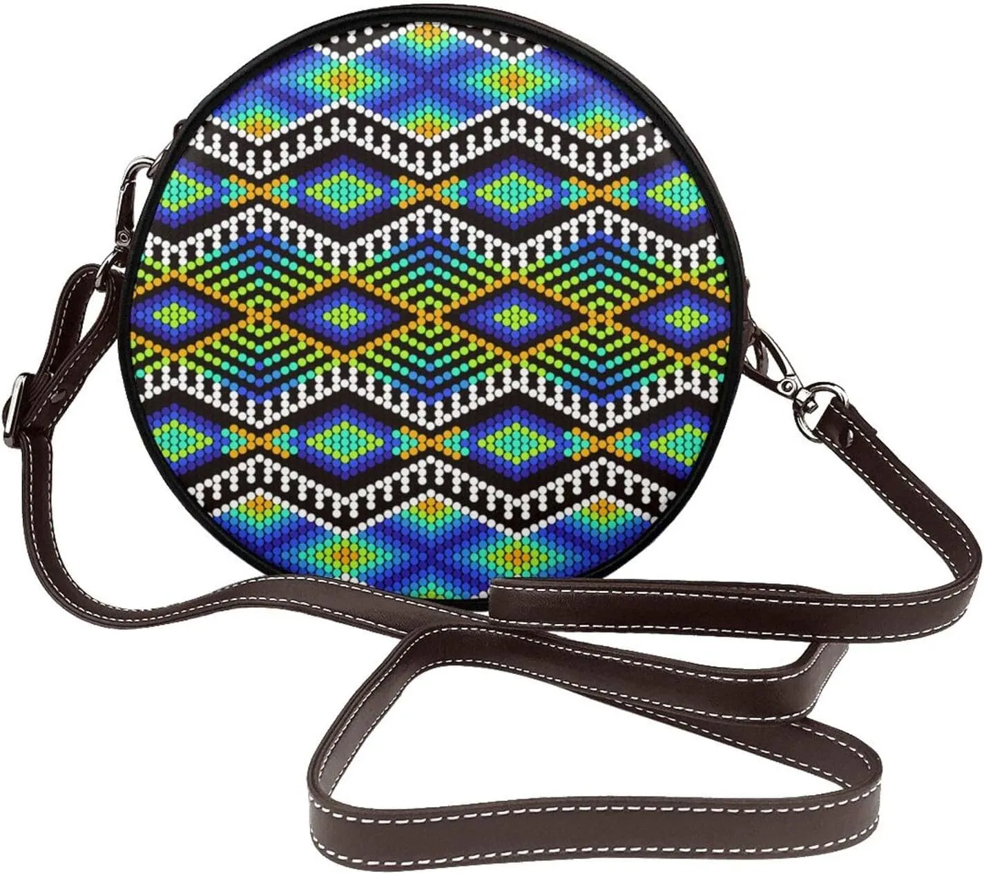 Round Crossbody Bags for Women and Purses, PU Leather Handbag Wristlet Circle Bag