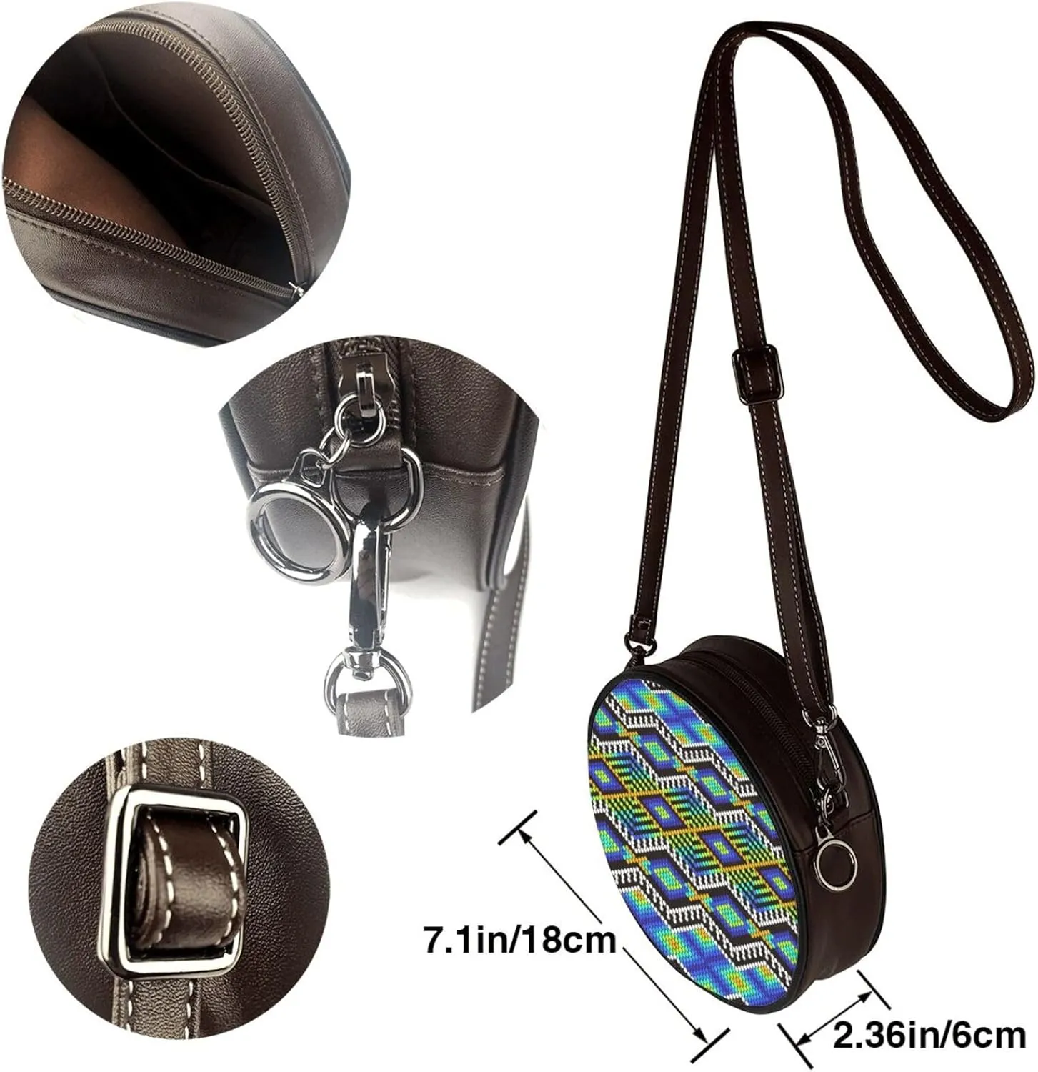 Round Crossbody Bags for Women and Purses, PU Leather Handbag Wristlet Circle Bag