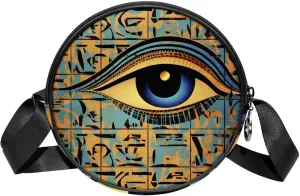 Round Purses for women crossbody bag, Small Shoulder Bag, Egyptian Patterns Eye