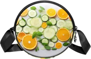 Round Purses for women crossbody bag, Small Shoulder Bag, Orange and Cucumber Fruit Vegetable